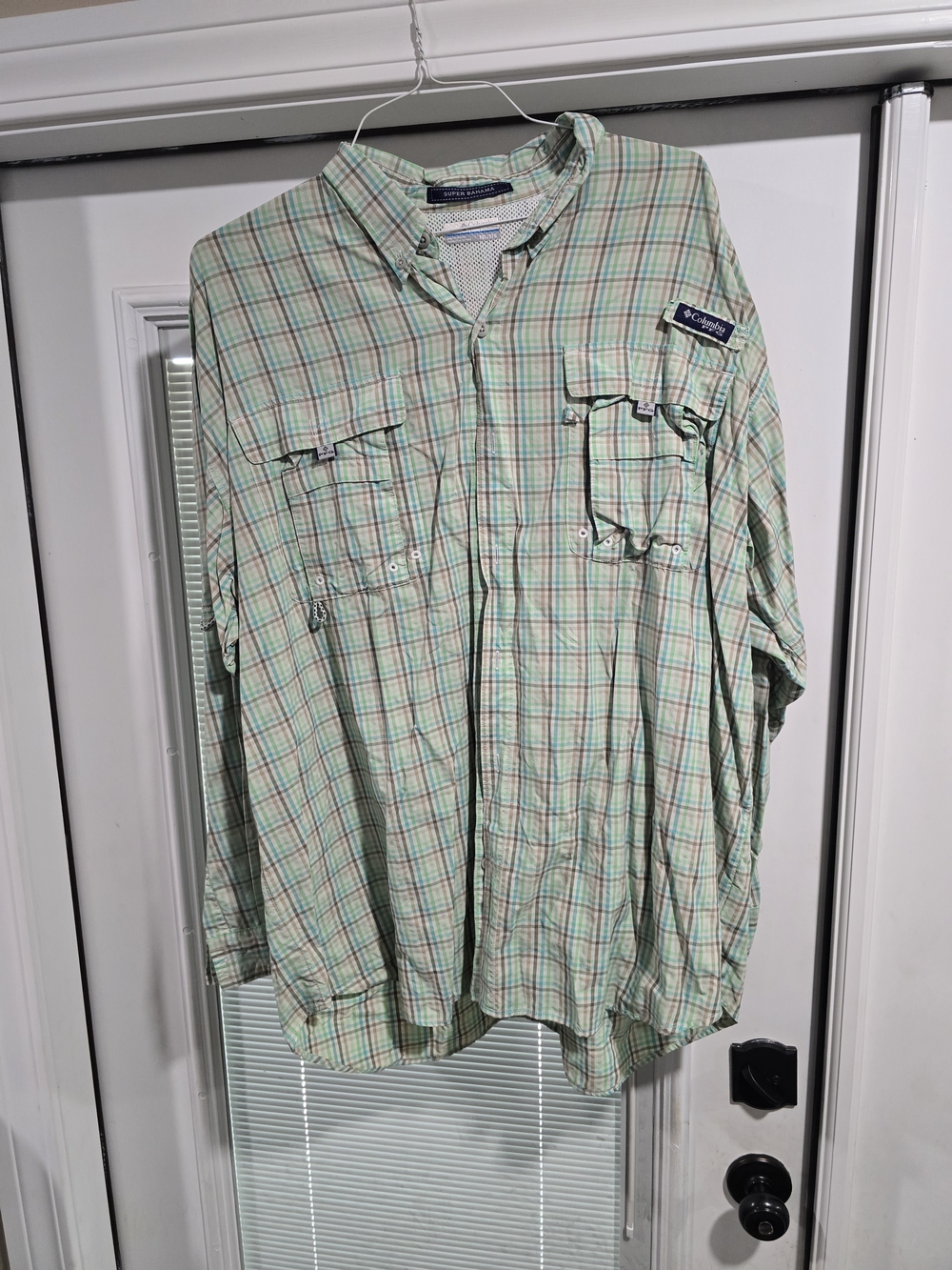 2XL Columbia Mint Green Plaid Long-Sleeve Button-Down Shirt